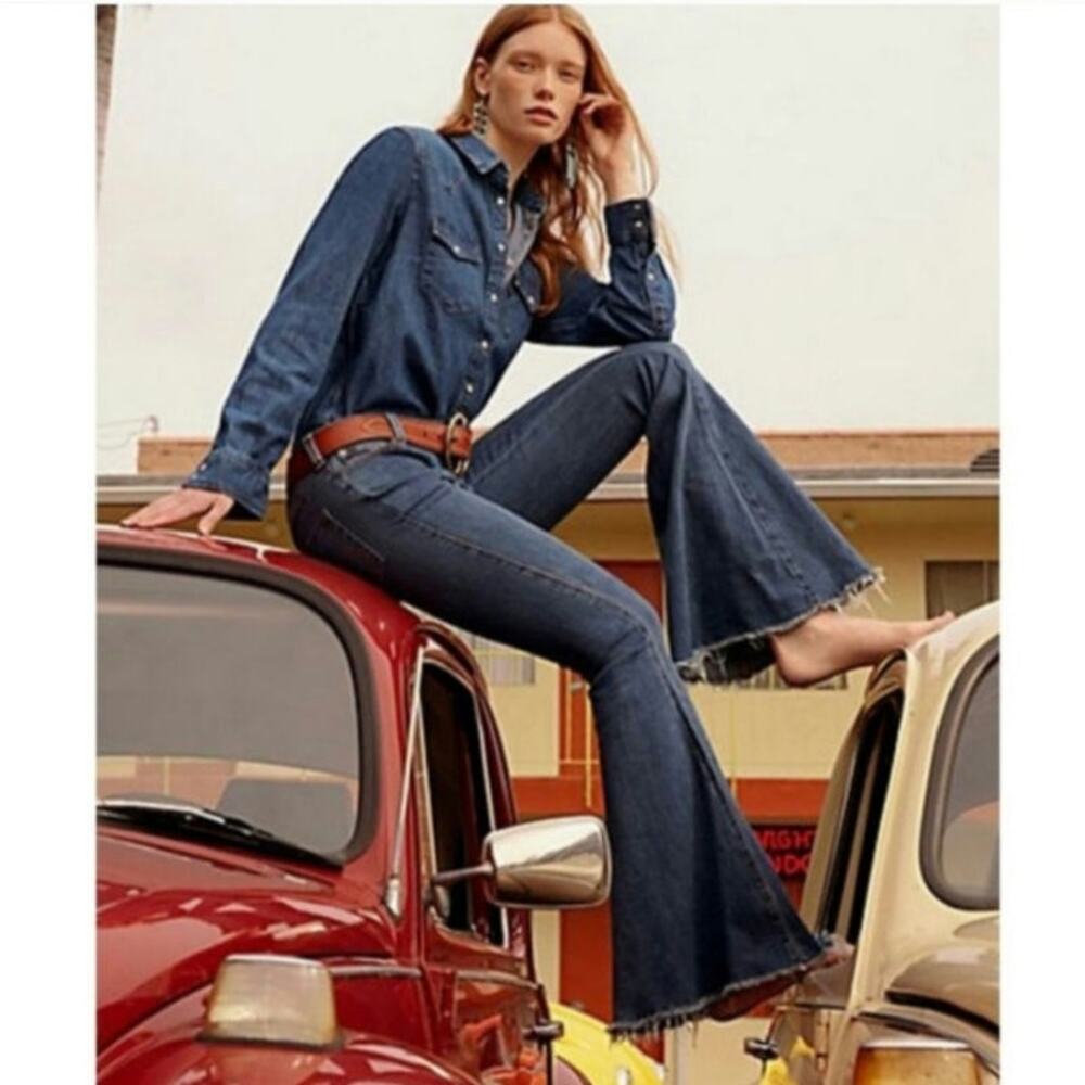 Free People Dark Blue Denim Retro 29 Flares - Picture 6 of 7